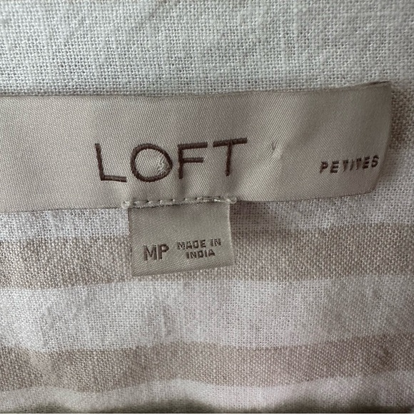 LOFT Women's Beige Linen Striped Button-Down Shirt - Picture 3 of 4
